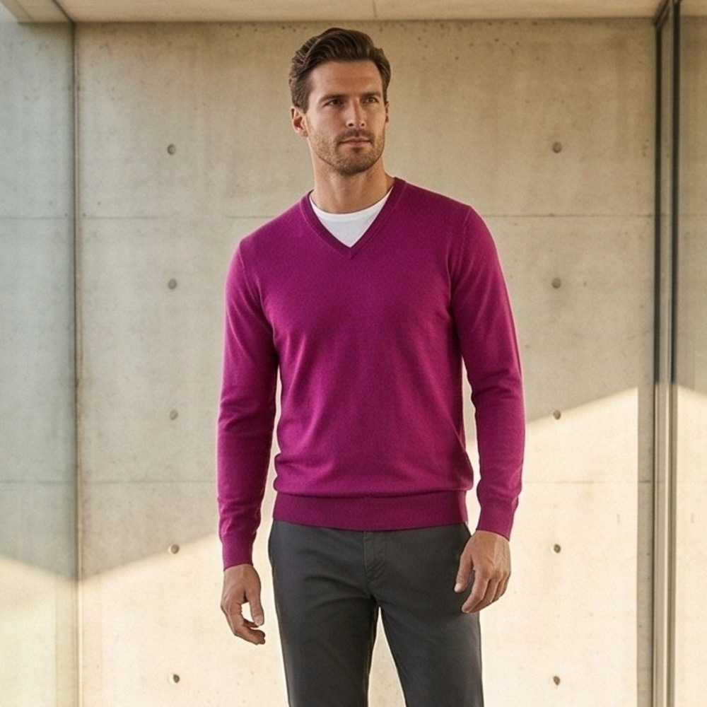 Peter Millar Collection Mens 2XL V-Neck Sweater Magenta Merino Silk NWT RV $298